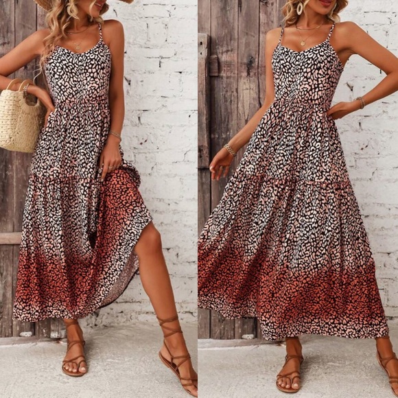Burn Orange Leopard Animal Print Dress with Lace-up Detail
